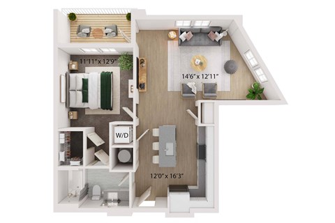 1 Bed 1 Bath Floor Plan | 748 Sq. Ft. at The Walker Virginia Center, Virginia, 23059
